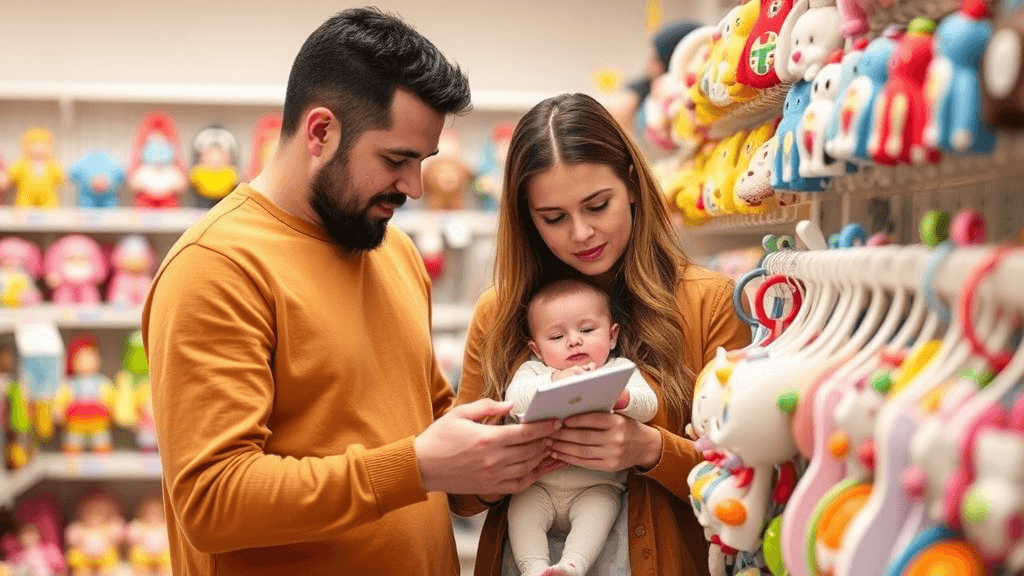 Padres en una jugueteria